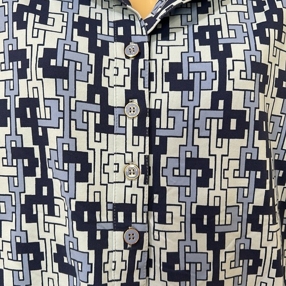 J.cMLAUGLIN GEOMETRIC BLOUSE WOMEN STRETCHY ELBOW SLEEVE BLUE Sz LARGE - Picture 4 of 12
